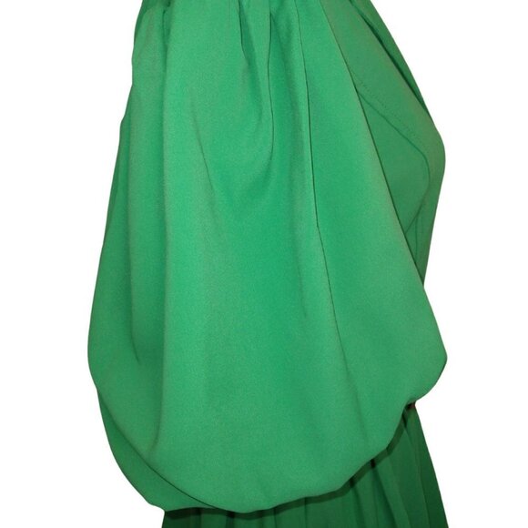 LC LIZETTE COLLECTION GREEN PEPLUM DRESS W/ SHORT SLEEVES & WIDE CRYSTAL BELT - Picture 4 of 9